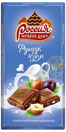 РОССИЯ шоколад 75гр ФУНДУК и ИЗЮМ  Молочный *21шт